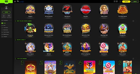 888casino homepage screenshot