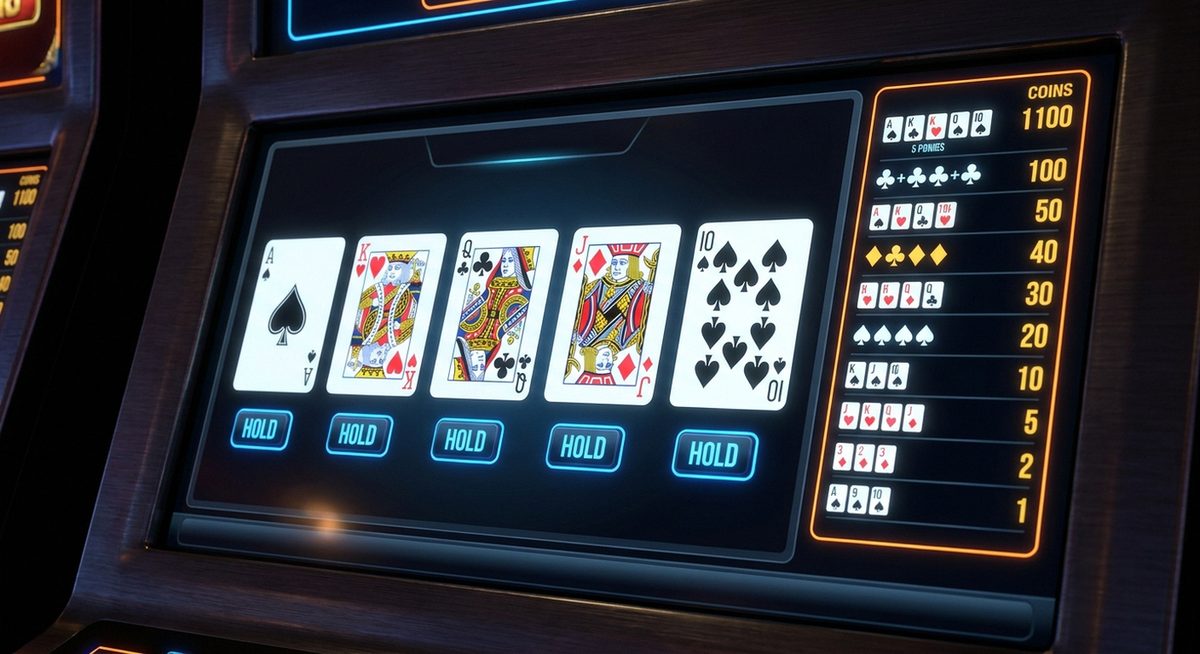 Video poker screen showing a hand of cards
